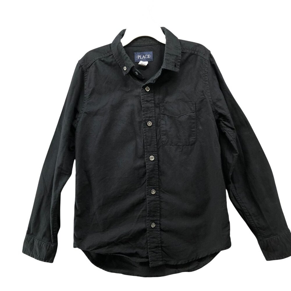 Children's Place Boys Size 7-8 Black Button Down Shirt Long Sleeve Cotton Formal
